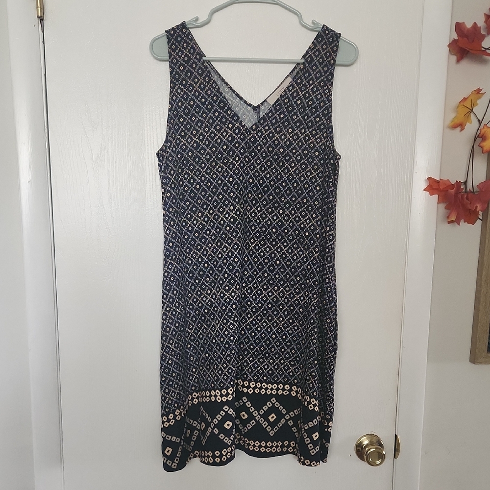 LOFT Black and Cream Patterned Dress